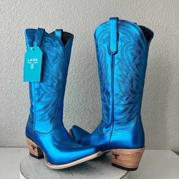 Lane SMOKESHOW Womens Cowboy Boots 10 Blue Western Cowgirl Mid Calf Pointed Toe - Picture 12 of 12